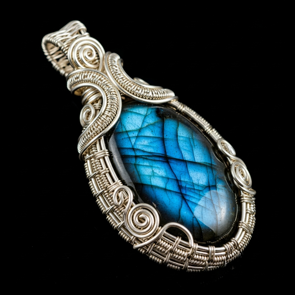 Подвеска с лабрадоритом в технике wire wrapping